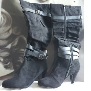 Black Suede Heeled Boots